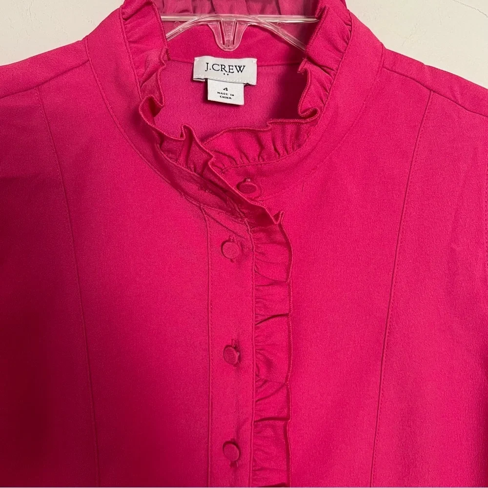 J.‎ Crew Barbie Pink Sleeveless Ruffled Neckline Blouse Size 4 Dressy Feminine